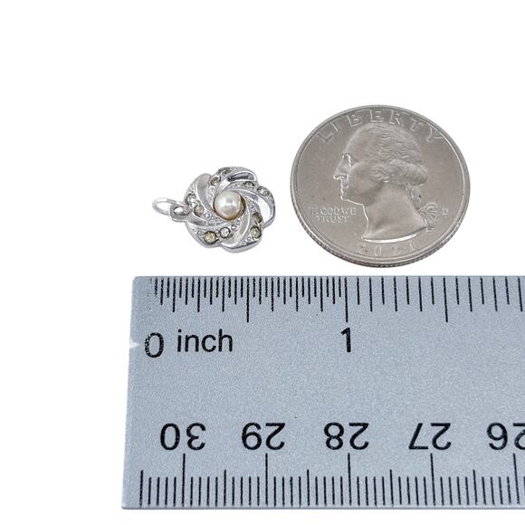 Estate Pearl And Cubic Zirconia Sterling Silver 925 Slide Pendant - Picture 7 of 8